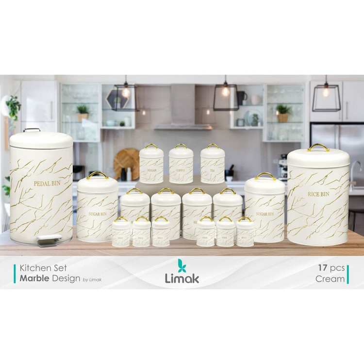 ست پاسماوری و حبوبات ۱۷ پارچه لیماک طرح ماربل سفید
