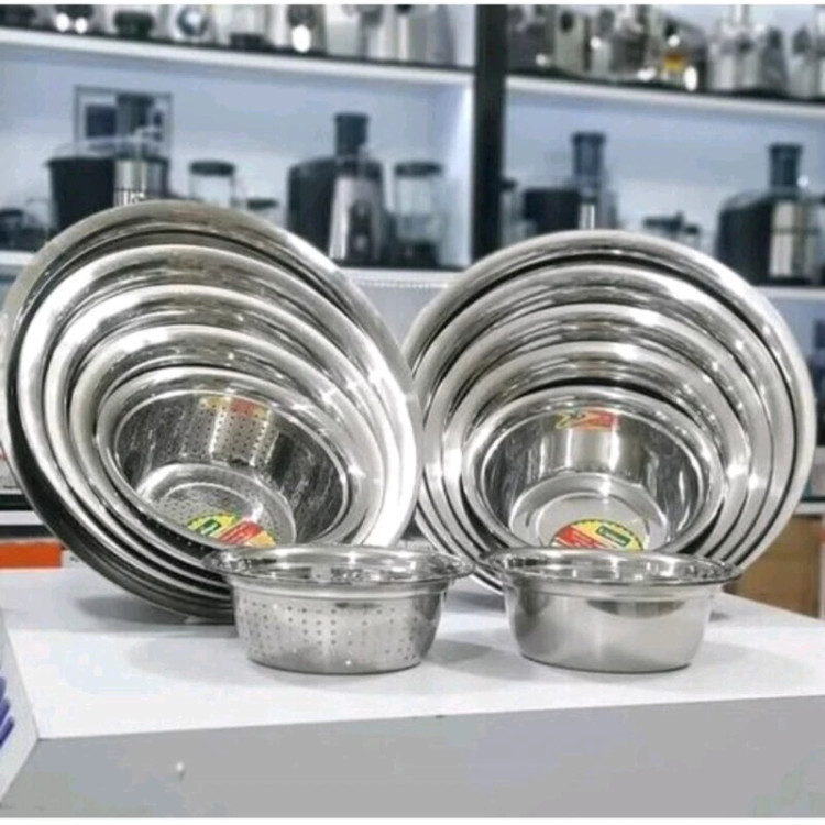 ست ۱۲ پارچه آبکش و لگن استیل یونیک درجه یک ضد زنگ